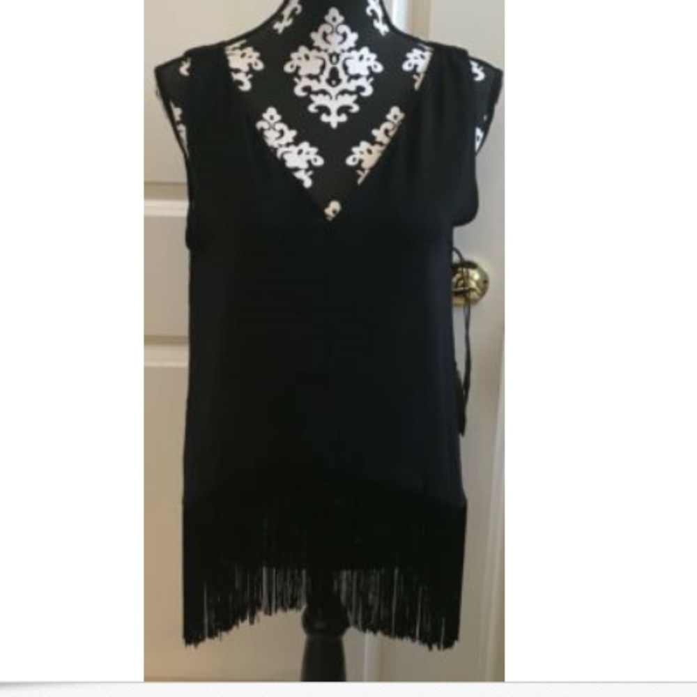 Rachel Roy Black Fringed Chiffon top NWT